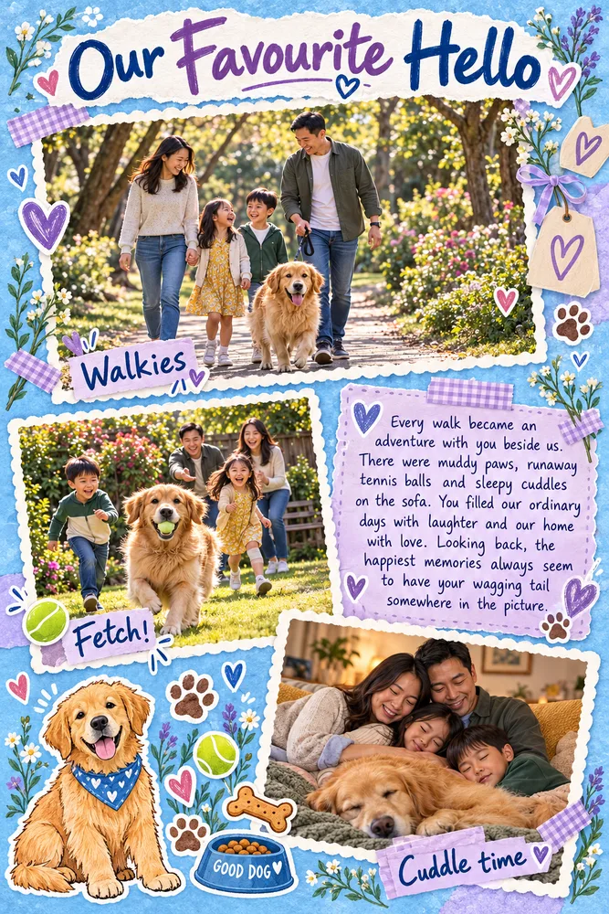 Photo Journal page: Our Favourite Hello, the family dog